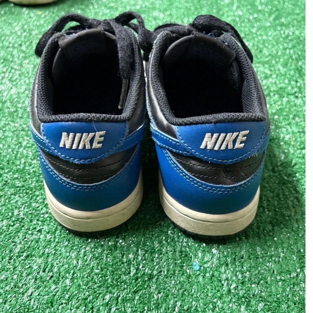Nike Dunk Low Kids Shoes Black White Blue Leather Swoosh Casual Sneakers